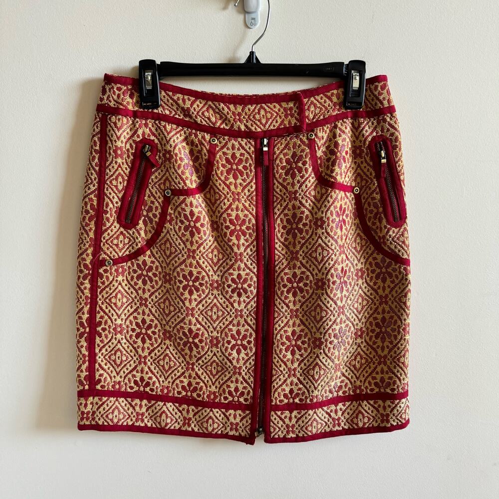 Vintage Etcetera Burnout Skirt 4 Carpet‎ Tapestry Textured Y2K Zipper Red Gold